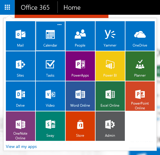 Office 365 apps dashboard 
