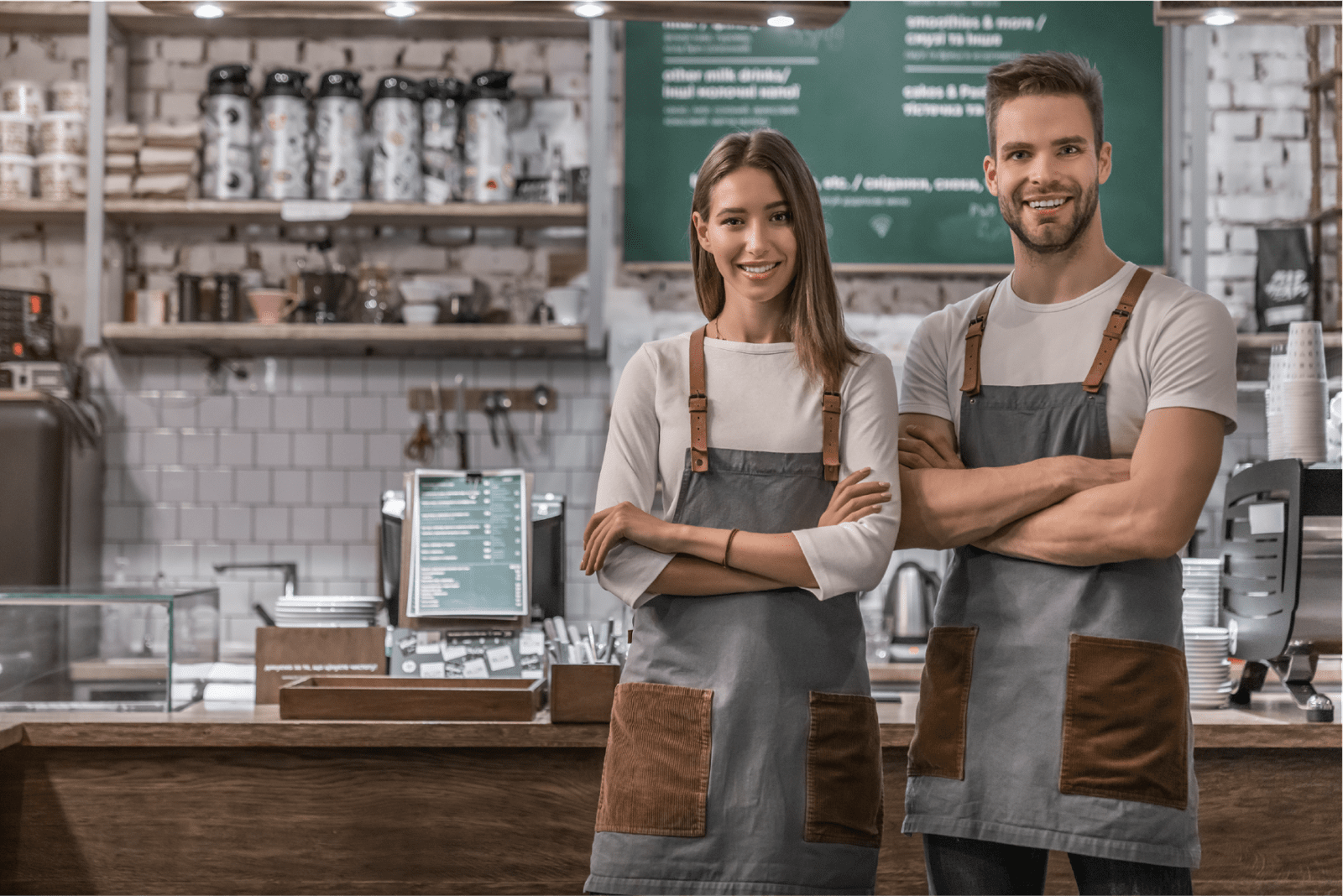 two employees in a coffee shop